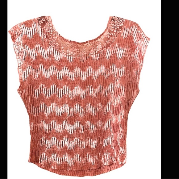 Nicola Women’s Plus Size 2x Pink Lace and Crinkle Sleeveless Blouse. - Picture 2 of 4